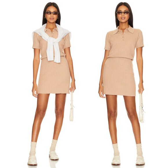 WeWoreWhat Polo Mini Dress Beige Cable Knit Elastic Waistband Sz Medium - Picture 1 of 8